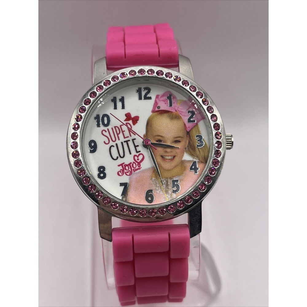Jojo Siwa 2017 Quartz Watch Rhinestone Bezel Pink Silicone Band- New Battery